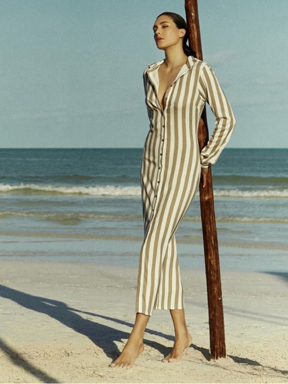 Anemos Blue White Stripe Button Down Maxi Shirt Dress S $595 - Picture 2 of 2